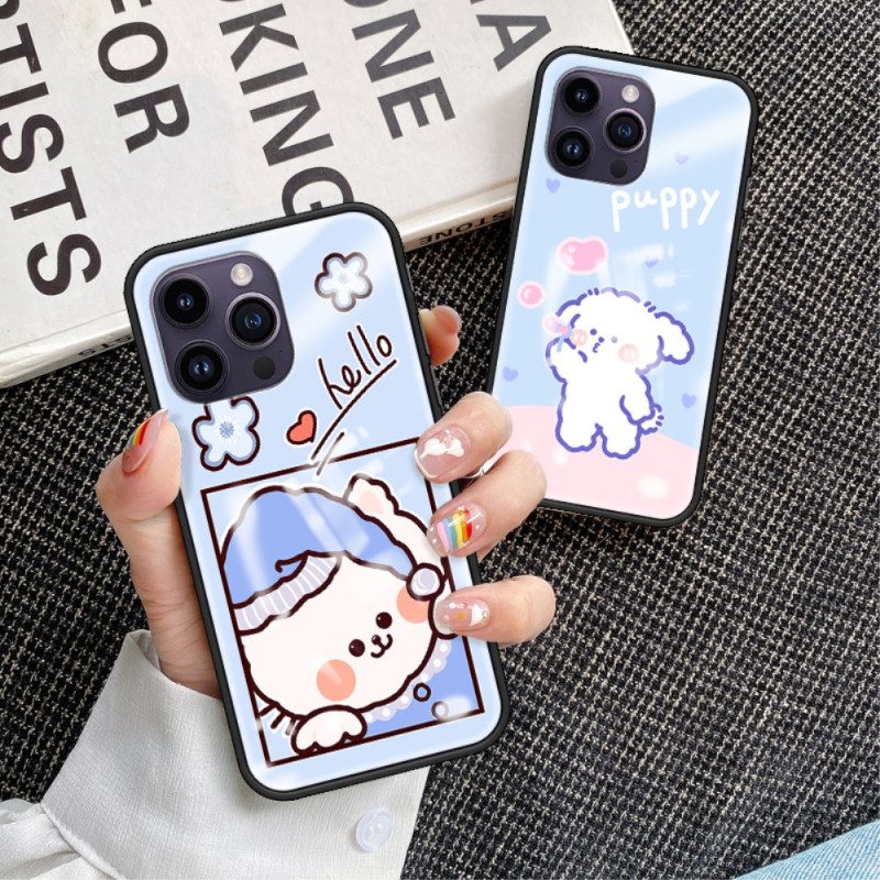 Telefoonhoesje voor iPhone 15 Pro Max Happy Rabbit Gehard Glas