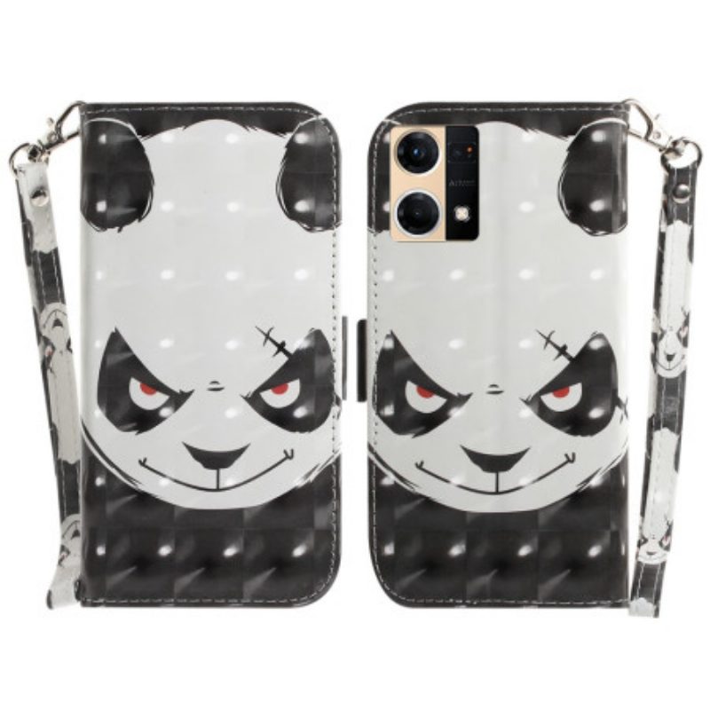 Folio-hoesje voor Oppo Reno 7 Met Ketting Boze Panda Met Lanyard