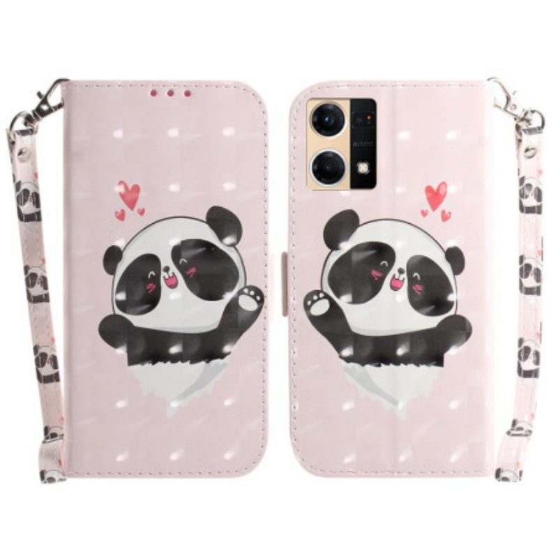 Folio-hoesje voor Oppo Reno 7 Met Ketting Panda Love Met Sleutelkoord