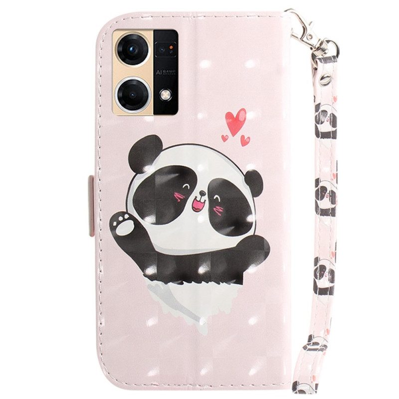 Folio-hoesje voor Oppo Reno 7 Met Ketting Panda Love Met Sleutelkoord