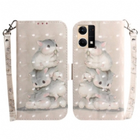 Folio-hoesje voor Oppo Reno 7 Met Ketting String Hamsters