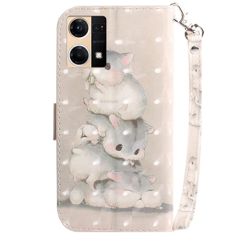 Folio-hoesje voor Oppo Reno 7 Met Ketting String Hamsters