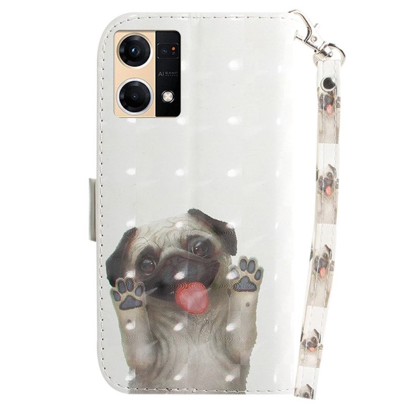 Folio-hoesje voor Oppo Reno 7 Met Ketting String Hond