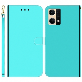 Leren Hoesje voor Oppo Reno 7 Imitatie Spiegelleer Met Riem