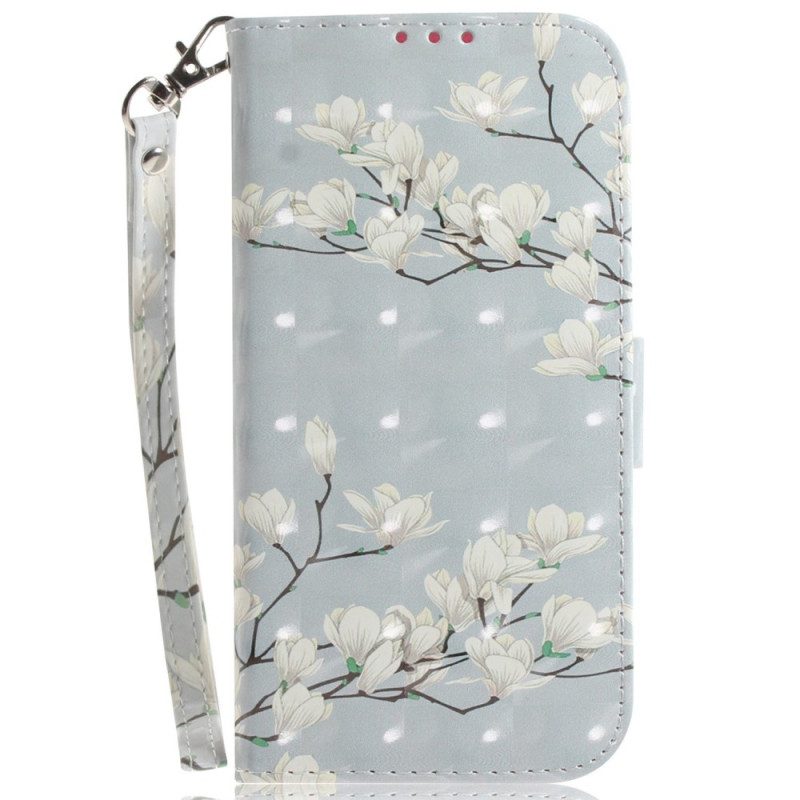 Leren Hoesje voor Oppo Reno 7 Tak Van Witte Bloemen