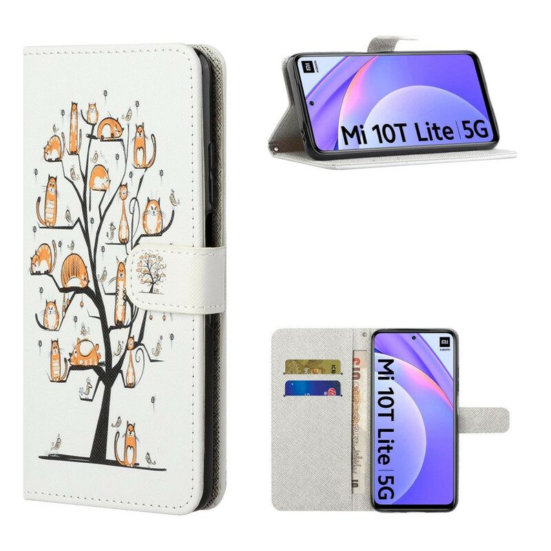 Flip Case voor Xiaomi Mi 10T Lite Met Ketting Funky Cats Met Riem