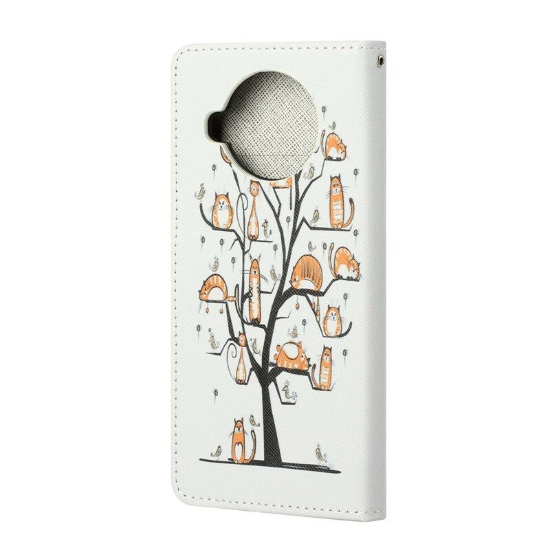 Flip Case voor Xiaomi Mi 10T Lite Met Ketting Funky Cats Met Riem