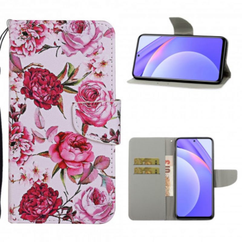 Folio-hoesje voor Xiaomi Mi 10T Lite Meesterlijke Bloemen Met Riem