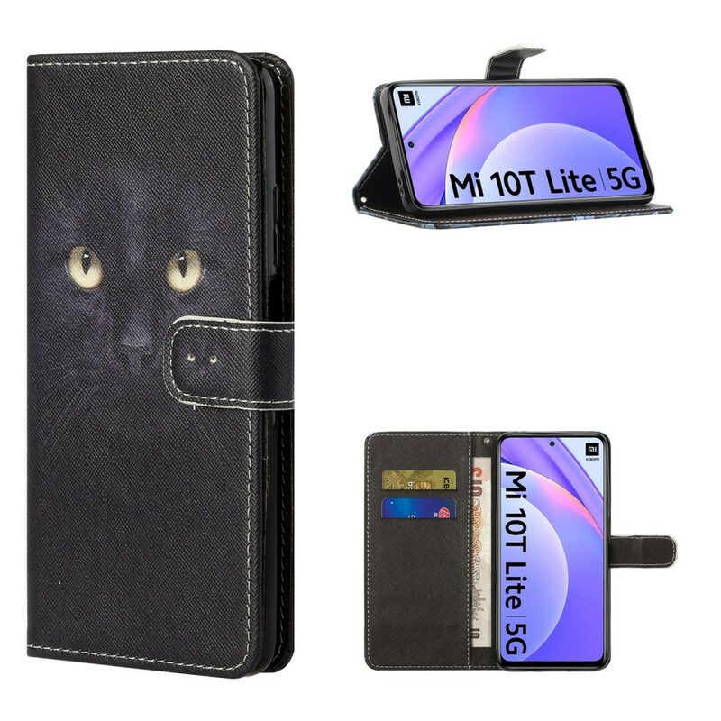 Leren Hoesje voor Xiaomi Mi 10T Lite Zwarte Kattenogen