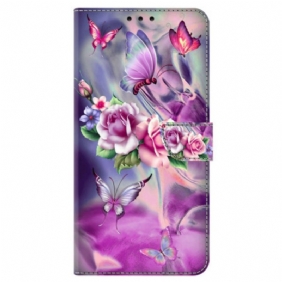 Bescherming Hoesje Samsung Galaxy S24 5g Vlinders En Violette Bloemen