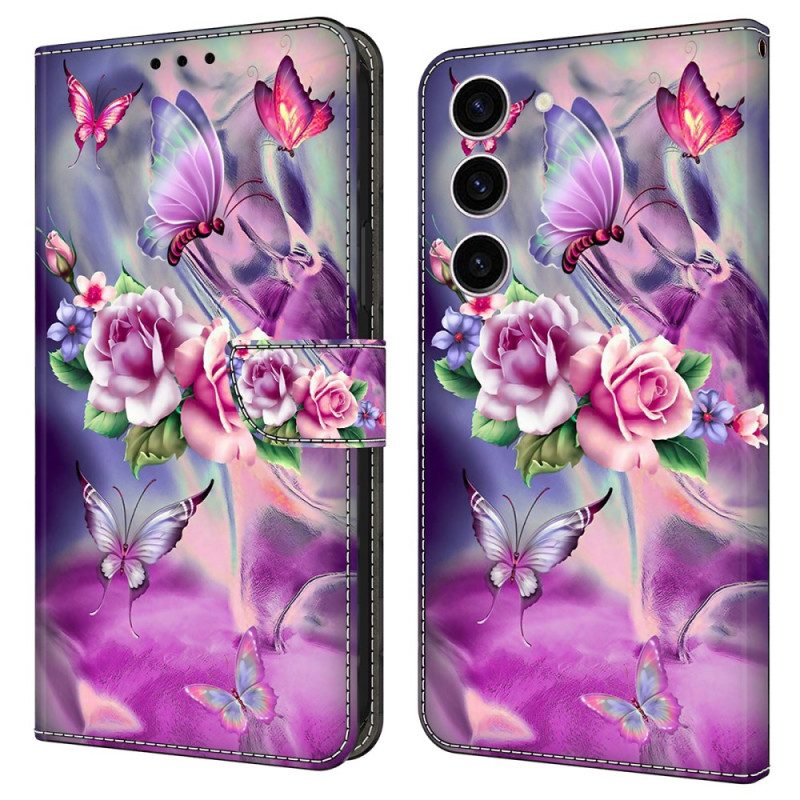 Bescherming Hoesje Samsung Galaxy S24 5g Vlinders En Violette Bloemen