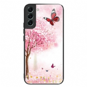 Case Hoesje Samsung Galaxy S24 5g Telefoonhoesje Kersenbloesems Van Gehard Glas