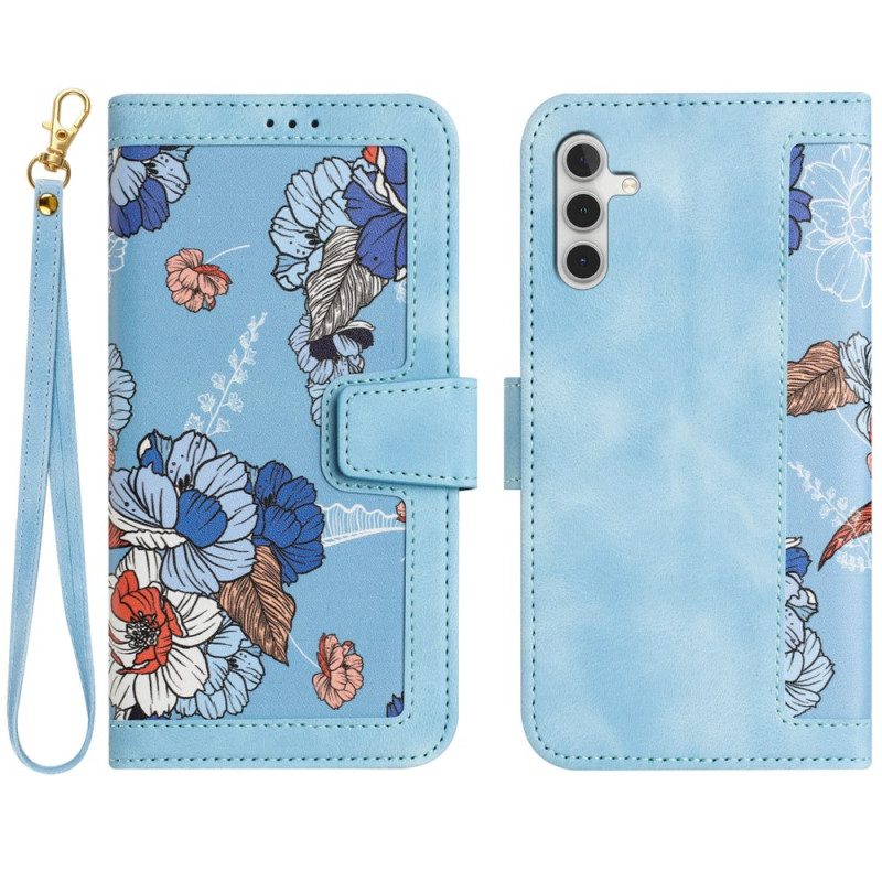 Flip Case Leren Samsung Galaxy S24 5g Artistiek Bloemmotief Met Riempje