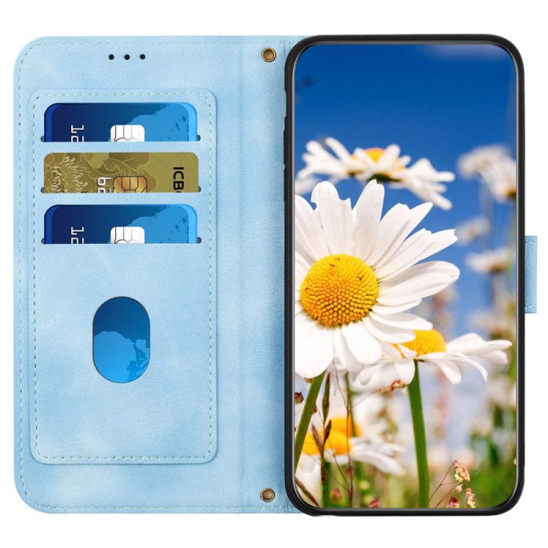 Flip Case Leren Samsung Galaxy S24 5g Artistiek Bloemmotief Met Riempje