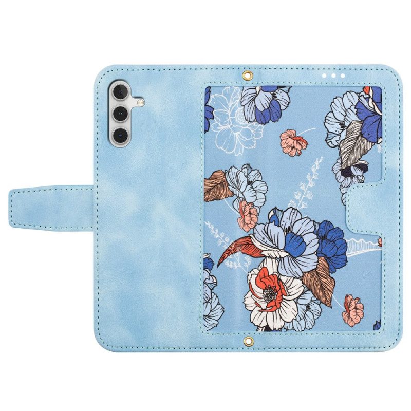 Flip Case Leren Samsung Galaxy S24 5g Artistiek Bloemmotief Met Riempje