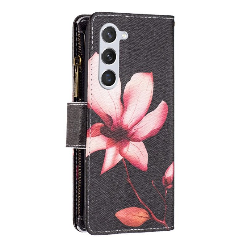 Flip Case Leren Samsung Galaxy S24 5g Roze Bloemenportemonnee Met Bandje