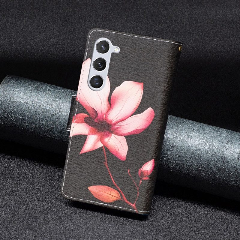 Flip Case Leren Samsung Galaxy S24 5g Roze Bloemenportemonnee Met Bandje