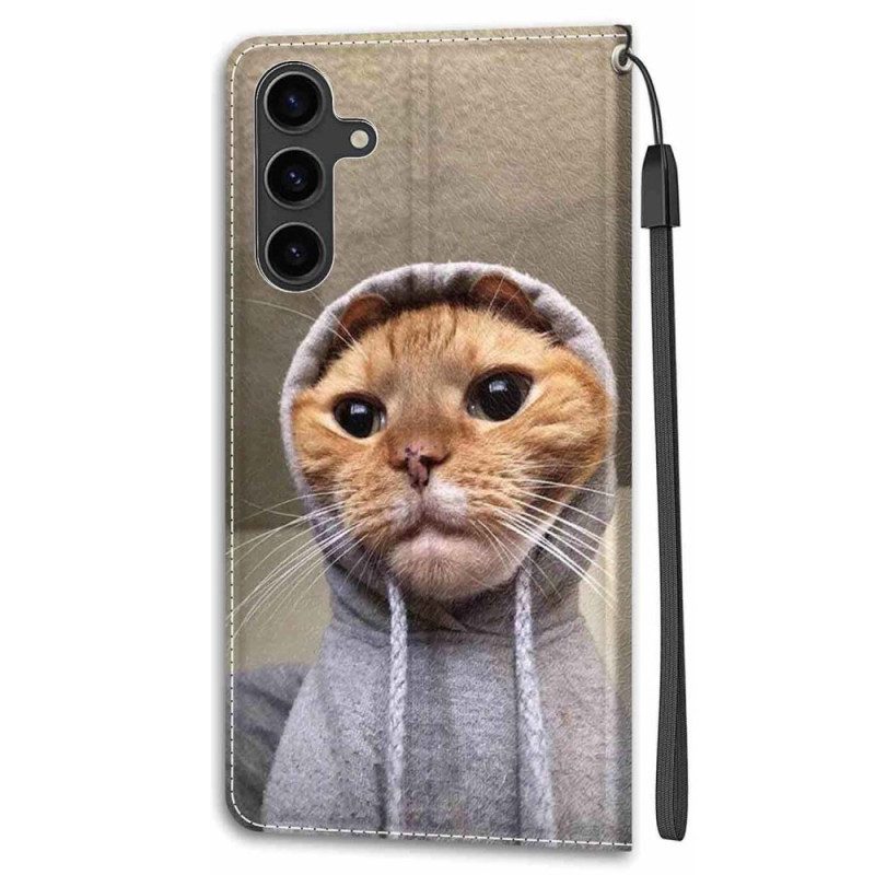 Flip Case Leren Samsung Galaxy S24 5g Yo Kat Met Draagkoord