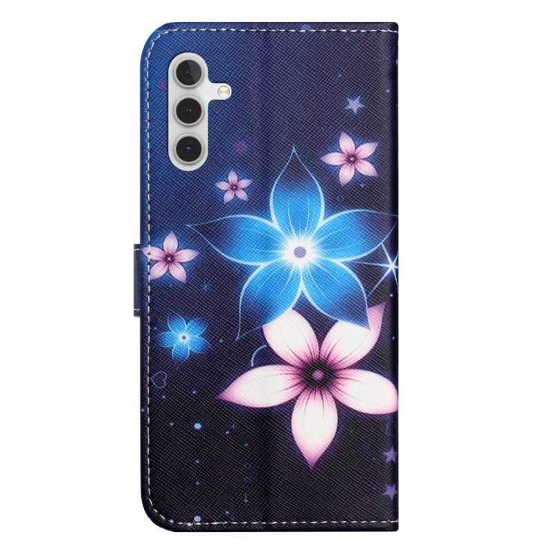 Folio-hoesje Samsung Galaxy S24 5g Maanbloemen Met Riempje