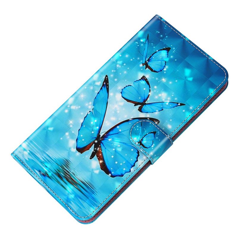 Folio-hoesje Samsung Galaxy S24 5g Telefoonhoesje Blauwe Vlinders Met Riem