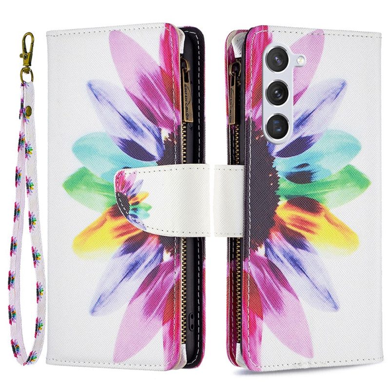 Folio-hoesje Samsung Galaxy S24 5g Telefoonhoesje Portemonnee Met Aquarelbloemen En Riem