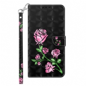 Folio-hoesje Samsung Galaxy S24 5g Telefoonhoesje Rozenbloemen Met Riempje