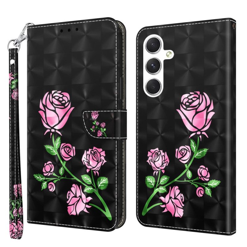 Folio-hoesje Samsung Galaxy S24 5g Telefoonhoesje Rozenbloemen Met Riempje