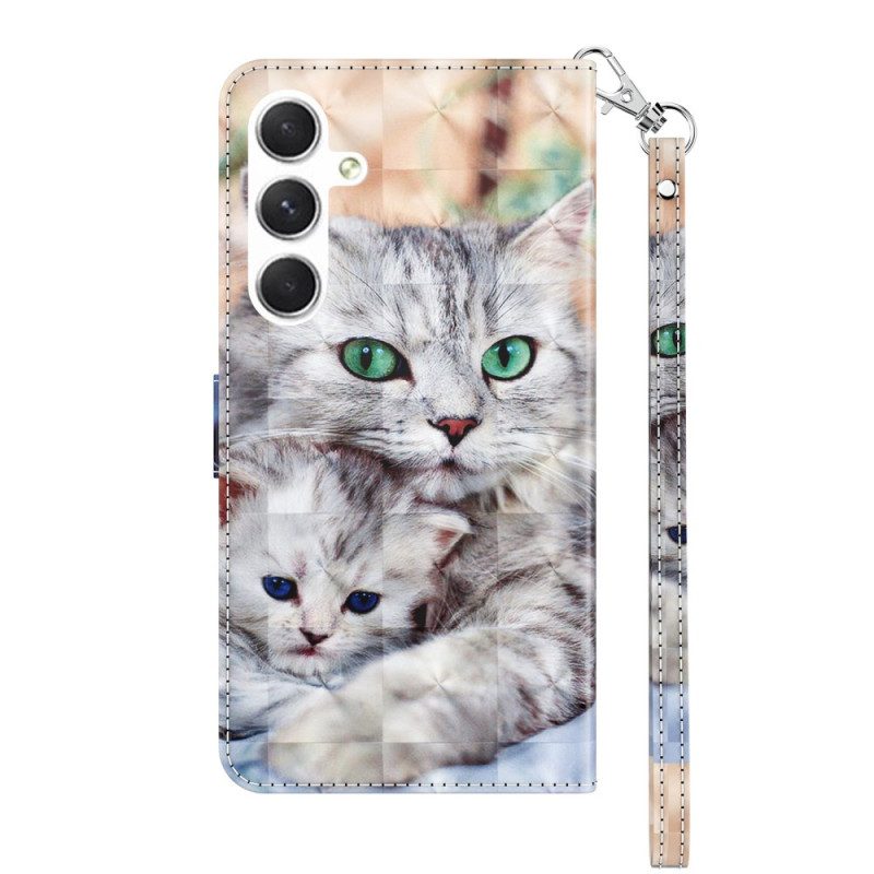 Folio-hoesje Samsung Galaxy S24 5g Telefoonhoesje Twee Witte Katten Met Riemen