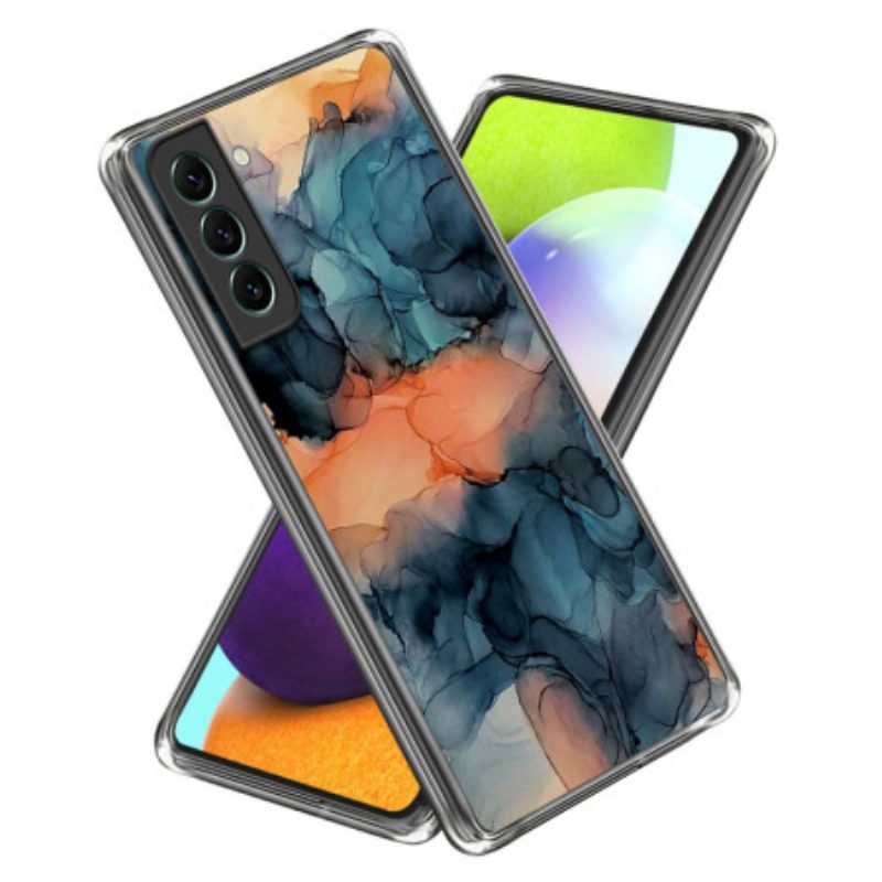 Hoesje Voor Samsung Galaxy S24 5g Oranje Abstract Marmerpatroon