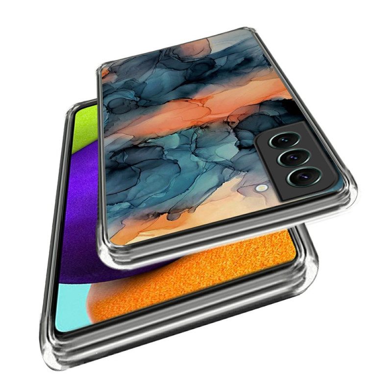 Hoesje Voor Samsung Galaxy S24 5g Oranje Abstract Marmerpatroon