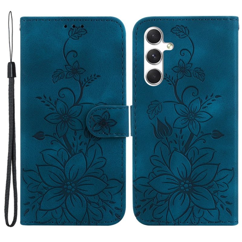 Leren Hoesje Samsung Galaxy S24 5g Bandje Bloemen Bescherming Hoesje