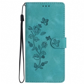 Leren Hoesje Samsung Galaxy S24 5g Discreet Bloemenpatroon Met Riempje Bescherming Hoesje