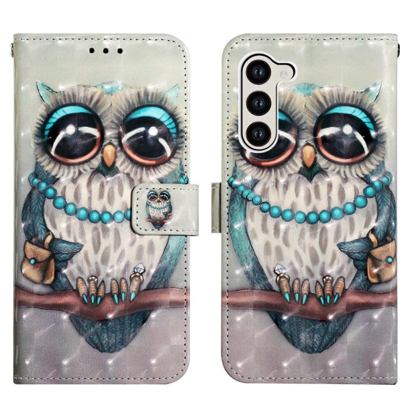 Leren Hoesje Samsung Galaxy S24 5g Grijze Uil Met Riem