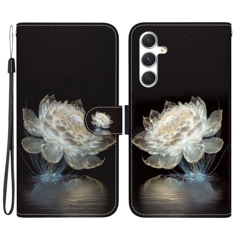 Leren Hoesje Samsung Galaxy S24 5g Kristallen Pioen Met Riem