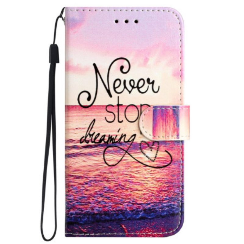 Leren Hoesje Samsung Galaxy S24 5g Midnight Never Stop Dreaming Met Riem