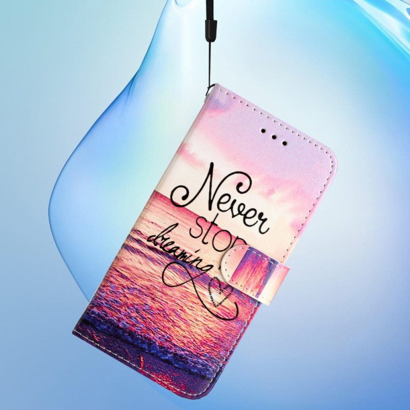 Leren Hoesje Samsung Galaxy S24 5g Midnight Never Stop Dreaming Met Riem