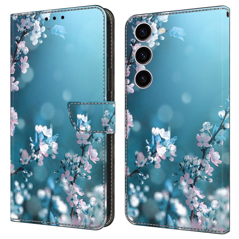 Leren Hoesje Samsung Galaxy S24 5g Pruimenbloesems Bescherming Hoesje