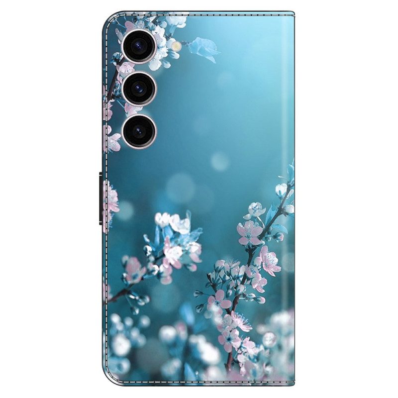 Leren Hoesje Samsung Galaxy S24 5g Pruimenbloesems Bescherming Hoesje