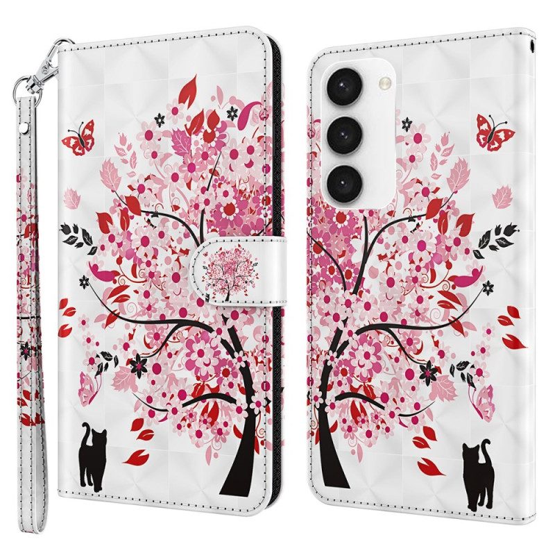 Leren Hoesje Samsung Galaxy S24 5g Rode Boom Met Riem Bescherming Hoesje