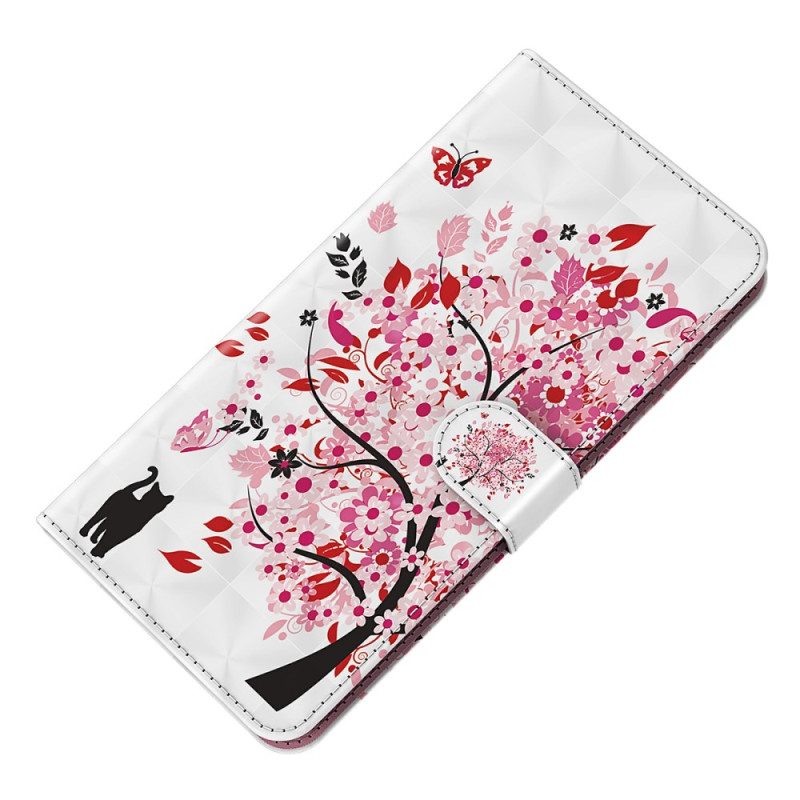 Leren Hoesje Samsung Galaxy S24 5g Rode Boom Met Riem Bescherming Hoesje