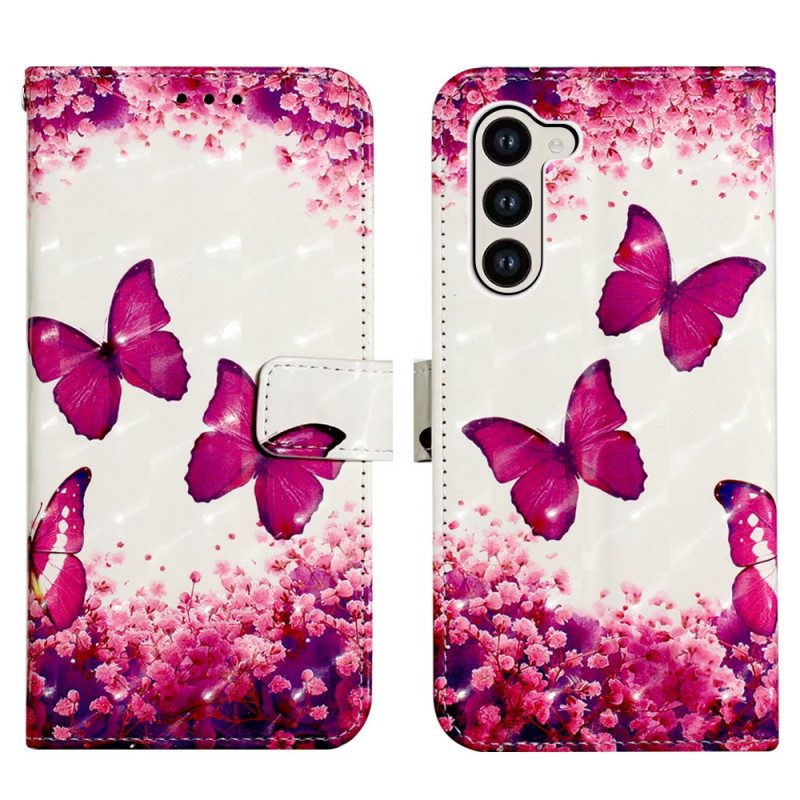 Leren Hoesje Samsung Galaxy S24 5g Rode Vlinders Met Riem