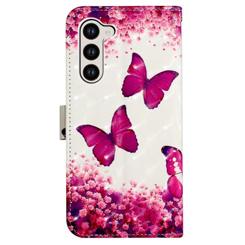 Leren Hoesje Samsung Galaxy S24 5g Rode Vlinders Met Riem