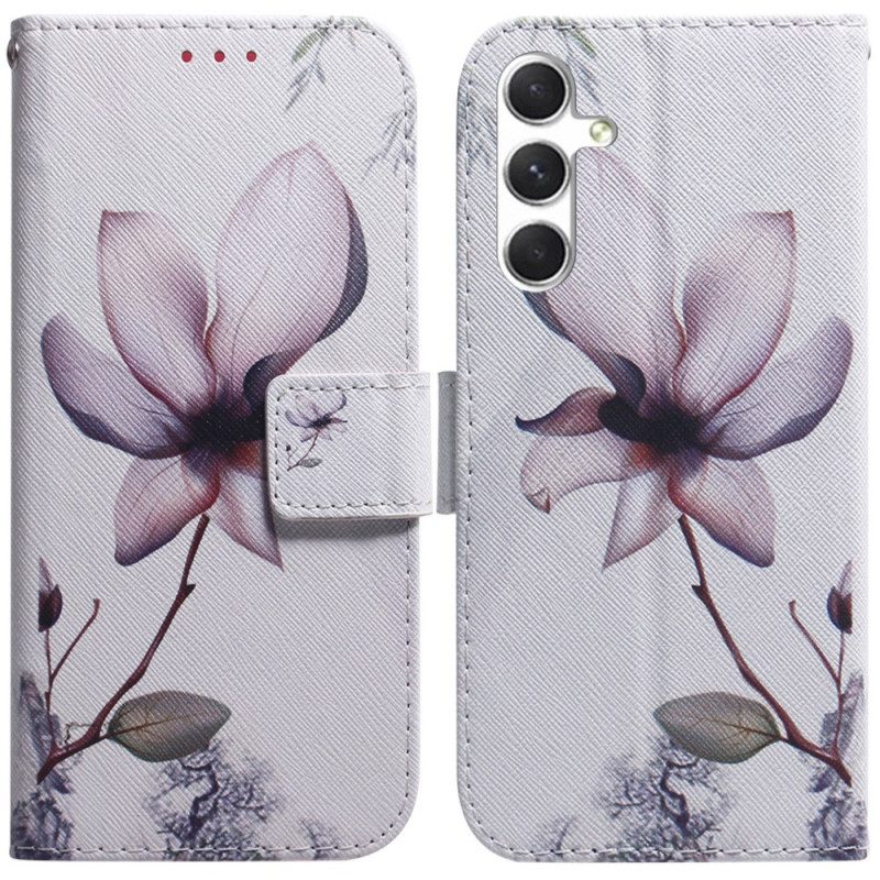 Leren Hoesje Samsung Galaxy S24 5g Roze Bloem Bescherming Hoesje