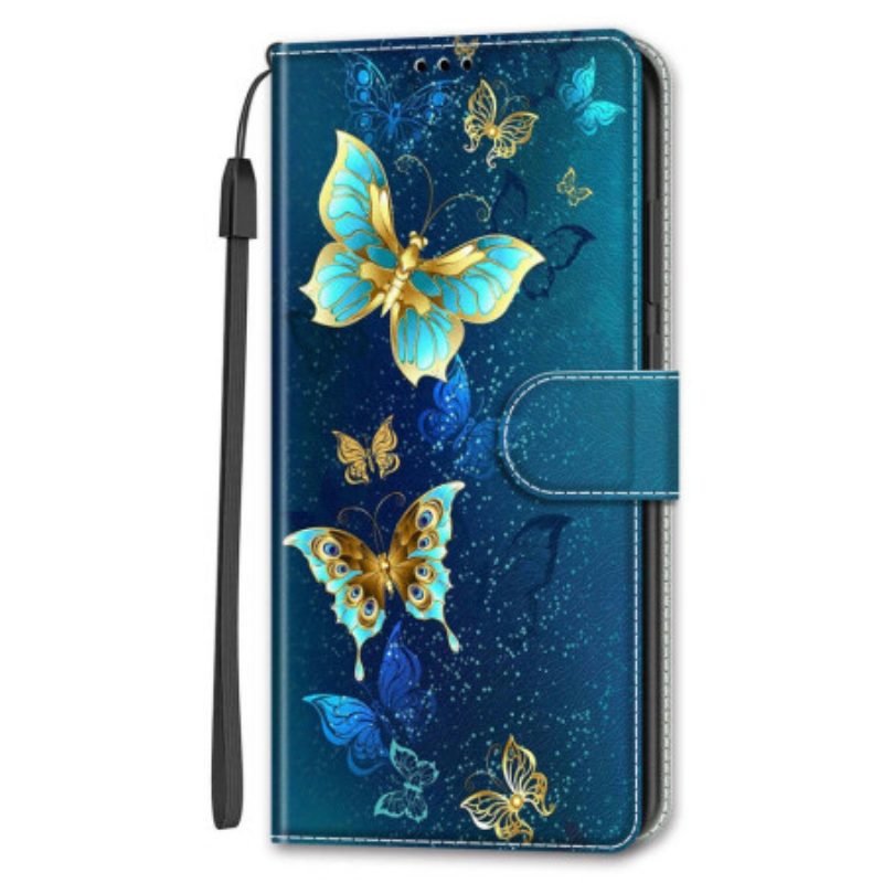 Leren Hoesje Samsung Galaxy S24 5g Twee Vlinders Met Riem Bescherming Hoesje