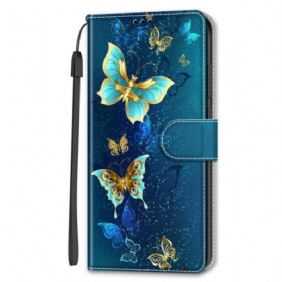 Leren Hoesje Samsung Galaxy S24 5g Twee Vlinders Met Riem Bescherming Hoesje