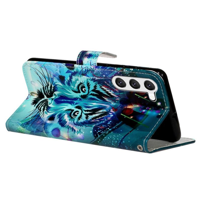 Leren Hoesje Samsung Galaxy S24 5g Wolf Met Riem Bescherming Hoesje