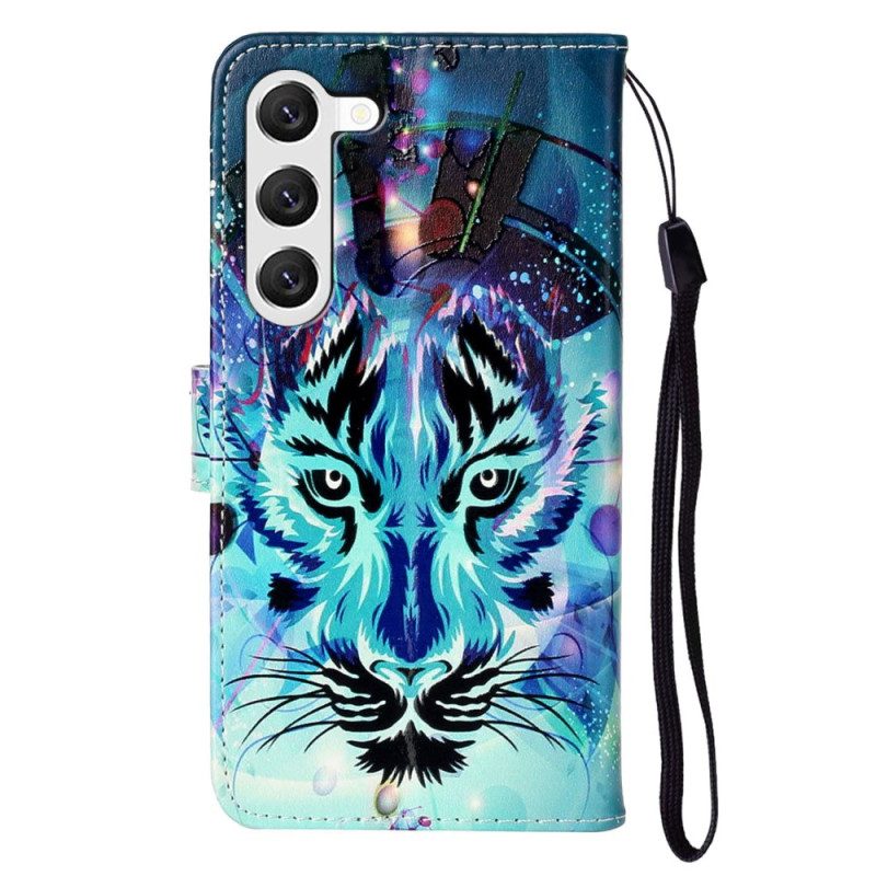 Leren Hoesje Samsung Galaxy S24 5g Wolf Met Riem Bescherming Hoesje