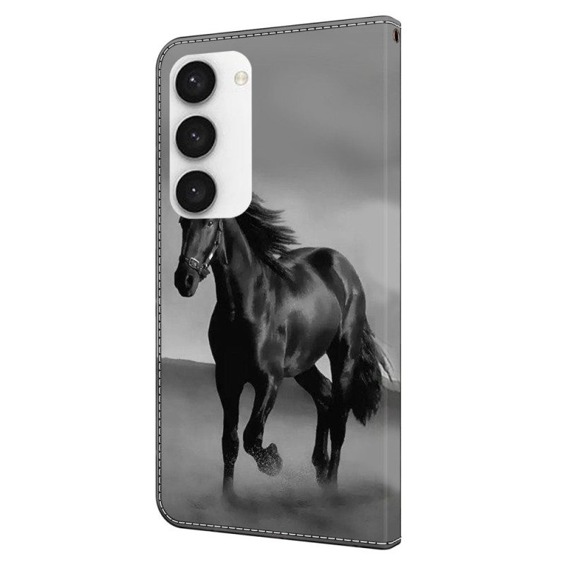 Leren Hoesje Samsung Galaxy S24 5g Zwart Paard Bescherming Hoesje