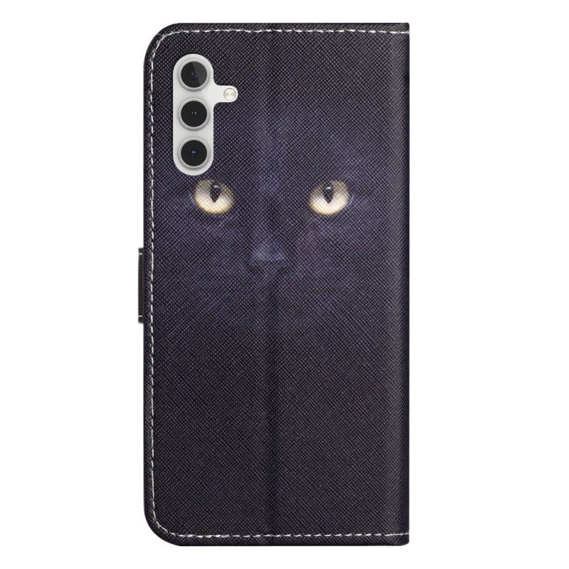 Leren Hoesje Samsung Galaxy S24 5g Zwarte Kattenogen Met Riem Bescherming Hoesje