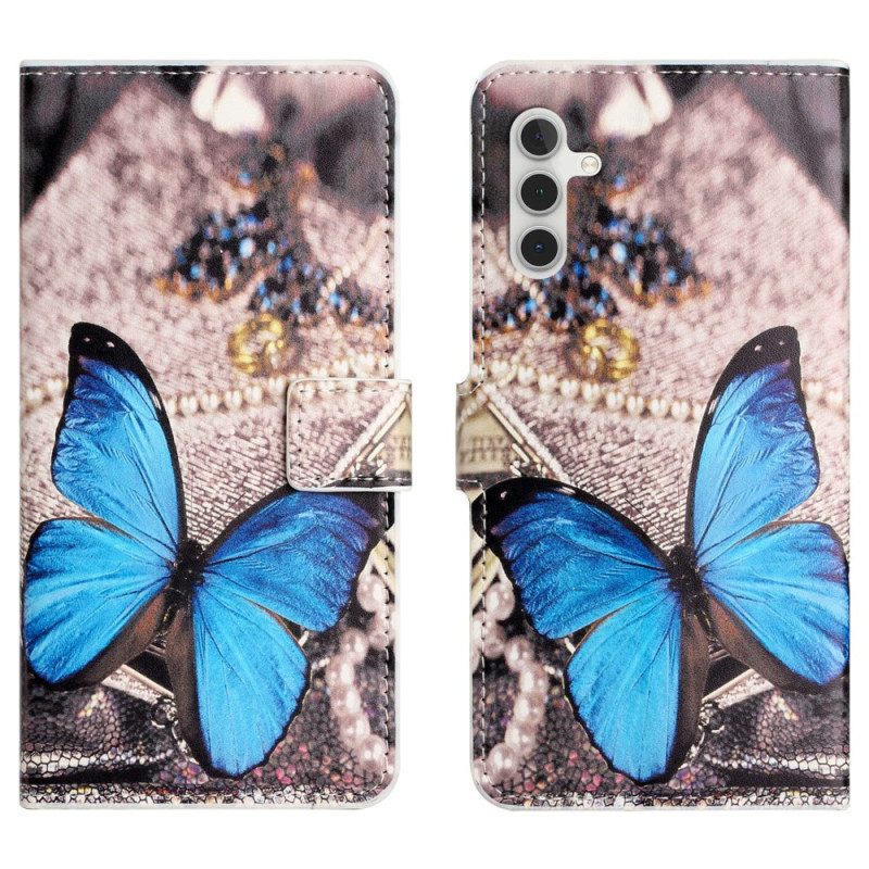 Leren Hoesje Voor Samsung Galaxy S24 5g Blauwe Vlinder